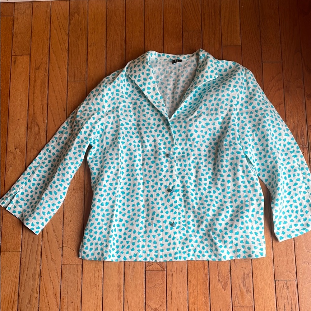 Linen Teal and White Patterned Blazer